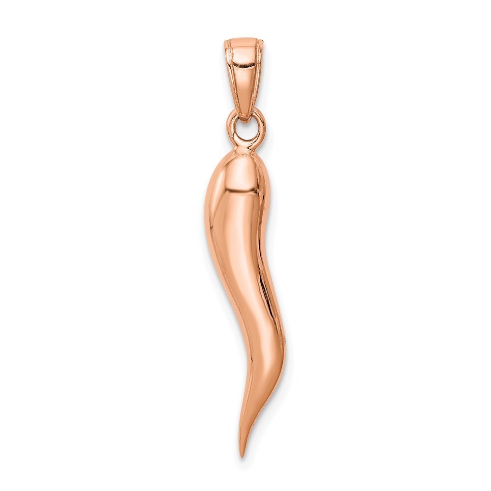 14k Rose Gold Large 3D Italian Horn Cornicello Necklace Charm Pendant 30 x 5 mm